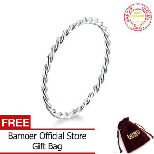 BAMOER Twisted Minimalist Finger Rings for Women 925 Sterling Silver Hypoallergenic Jewelry Gift Female Slim Ring SCR640