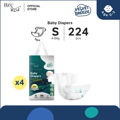 BZU BZU VelvetBreeze Baby Diapers Tape Carton Deals (4 Packs)
