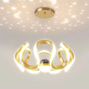 LED Modern Luxury Chandelier Projection Three Color Changing Light Adjustable Star Projection Pendant Lights for Living Room Dining Room Bedroom Ceiling Lights Decorative Lighting