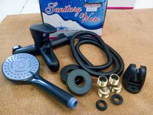 KRAN PANAS DINGIN STAINLESS BLACK SERIES 1 SET + SHOWER ALIRAN DERAS / KRAN MIXER PANAS DINGIN HITAM MINIMALIS
