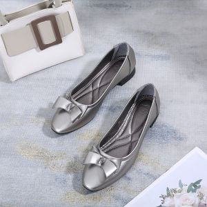 JULIA รองเท้าคัทชู หัวมน ตกเเต่งด้วยโบว์  2 ชั้น  ส้นสูง 1 นิ้ว ซัพพอร์ตเท้าได้ดี เท้าปกติลด1ไซส์/หน้าเท้ากว้างใส่ตรงไซส์