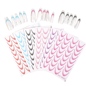 6ชิ้นสติกเกอร์ศิลปะเล็บลายเส้นแบบฝรั่งเศสไล่ระดับสี3D การออกแบบเล็บแบบโค้ง/ลายดวงจันทร์การตกแต่งเล็บมือแบบ DIY Ombre กาวสติ๊กเกอร์ติดเล็บเอง