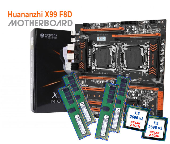 Combo Main Huananzhi X99-F8D + Dual Xeon E5 V3 + RAM DDR4 REG ECC. Chuyên Game - Đồ Họa - Giả lập - Render. BH: 12 tháng