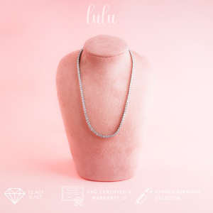 Lulu Moissanite Jewelry Jane Classic Round Tennis Necklace 01/03CT Lapis Emas 18K Sertifikat GRA