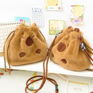 Cartoon Capybara Plush Shoulder Bag Tote Handbag Portable Drawstring Bag Coin Purse Crossbody Bag Girl Gift