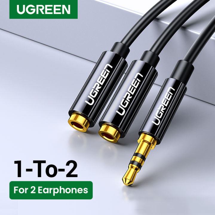 UGREEN 3.5mm Jack Earphone Audio Splitter Adapter 1 Male to 2 Female  Extension Aux Cable for Car MP3/4 CD Player Black
