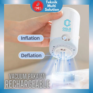OSLO Vacum Baju RECHARGEABLE WIRELESS Traveling 2IN1 Alat Vacuum Bag Pastik Vakum Pakaian & Pompa Udara Kolam/Kasur