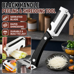 【Ergonomic Design】Multipurpose Peeler Shredder Set Black Handle Peeler Shredder Dual Function Vegetable Cutter 2-in-1 Thickened Sugarcane Pumpkin Peeler Stainless Steel Peeler