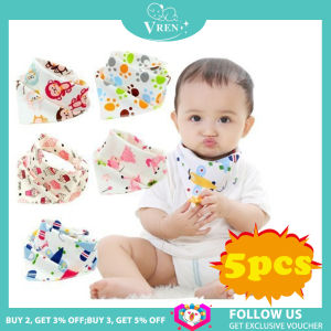 VREN 5 Pack Baby Cotton Saliva Towel Baby Triangle Scarf Bib Pocket Children Scarf(Random color）