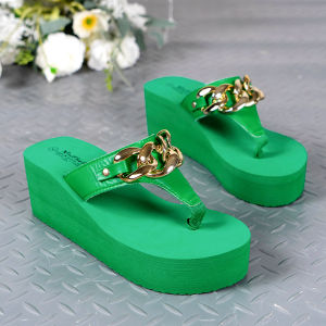 [Free Shipping] XiaoheiS New Summer Large-Size Chain WomenS Height-Increasing Platform Breathable Casual Slippers