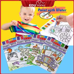 6 page Drawing Book with Pigment and Brush DIY Kids Crafts Paint With Water Coloring Book for Art Activity Party Educational Toys