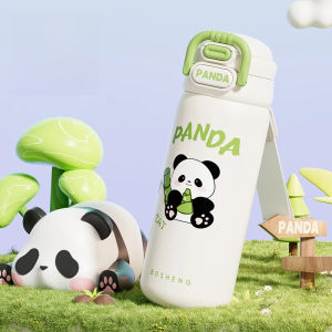Stainless Steel Thermos Cup Cute Panda Straw Water Cup Children and Students Double Elastic Cover Tide Play Sports Water Cup2026