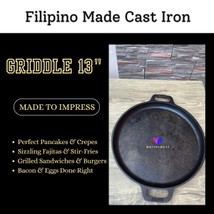 Filipino-made Cast Iron Griddle 13" Dual Handle Cookware Kitchenware Naturally Non-Stick