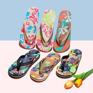รองเท้าแตะ ลายดอกไม้เขตร้อน ไม้ถูพื้น ฤดูร้อน ดูดี การยศาสตร์ การเดินทางในแต่ละวัน กันลื่นและทนทาน