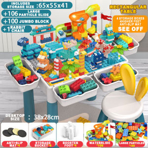  ﻿ [Local Delivery] Multifunctional Building Block Table For Children 386 pcs Building Blocks Huge Table And Free Chair-Convenient For Kids Learning Playing Drawing & Study Desk  积木桌
