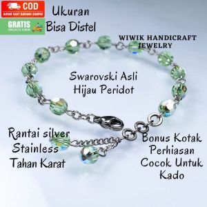 Gelang Tangan Wanita Swarovski: Gelang Hijau Peridot 6 mm Stainless Tahan Karat