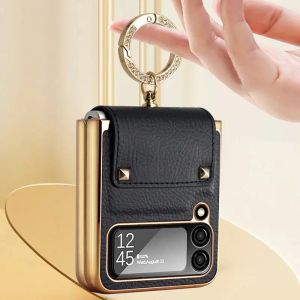 CASE  SAMSUNG Z FLIP 4  / Z FLIP 5 / Z FLIP 6 LUXURY PLAT LEATHER RING DIAMOND