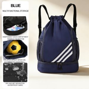 Gym Bag Drawstring Backpack Outdoor Waterproof Gym Backpack Sports Training Swimming Cycling Bag Fiber String Backpack for Kids Men Women With Shoe Compartment