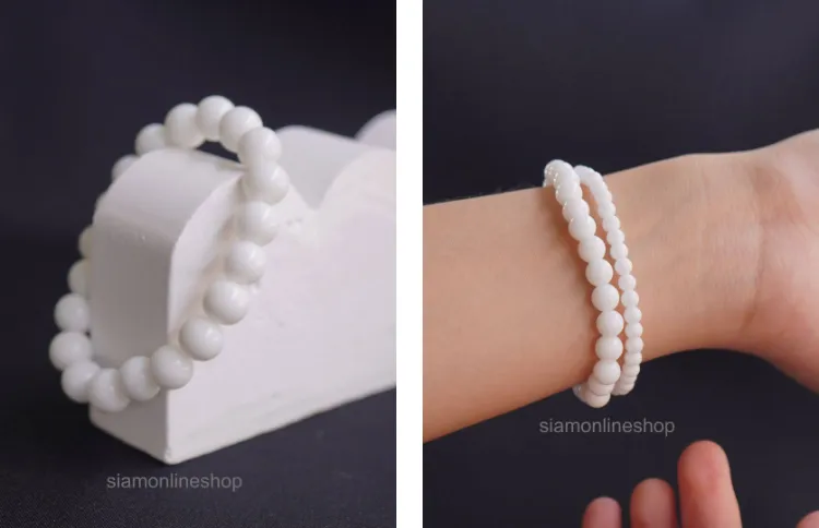 OPAL หินโอปอลสีขาว เลือกขนาดเม็ดหินได้ ( 4-12 มม. ) สร้อยข้อมือหินแท้