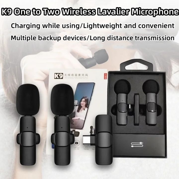 K9 Wireless Microphone Rechargeable Audio Video Recording Mic For Type & IOS Live Vlogging Mobile Phone Microphone