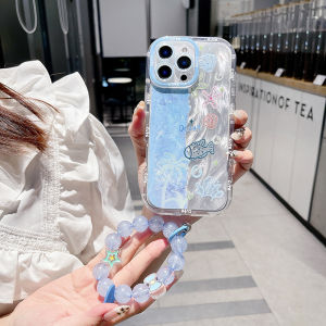 Case For iPhone 15 Pro Max 16ProMax iphone13 14 Camera protect Anti-drop Shockproof Soft TPU Phone Casing With Blue Hand Strap Mirror Holder Summer Sea World iPhone12Promax