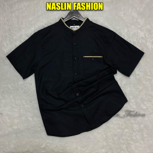 BAJU KOKO Muslim Lengan Pendek Baju Koko Fashion Muslim Pria Dewasa Terbaru Bahan Katun Rami Warna Putih