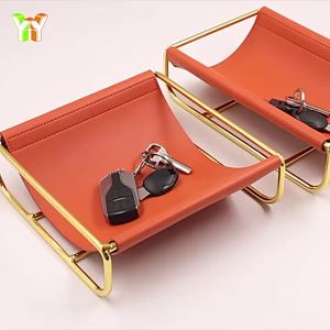European Leather Storage Tray Coffee Table Desktop Key Remote Control Storage Metal Jewelry Tray Gift Modern Home Decoration