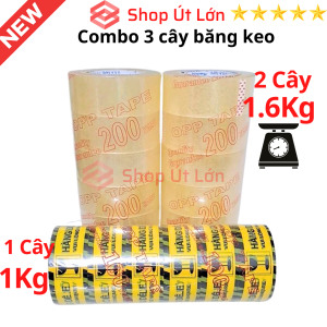 Combo 3 cây băng keo (2 cây 200yard 1kg6 và 1 cây hàng dễ vỡ 100yard 1kg lõi 5mm kèm dao cắt)