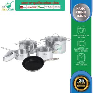 Bộ nồi chảo chống dính vân đá 3 lớp đáy liền inox 304 Fivestar Plus 5 món quai oval nắp kính  dùng được mọi bếp  bảo hành 25 năm
