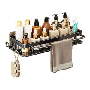 Adhesive Mounted Bathroom Organizers Withou Drilling Required Wall Shelf Rustproof Alloy Construction Practical Storage