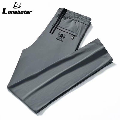 Lansboter men's casual trousers thin business casual trousers drape fashion straight ice silk trousers Breathable and comfortable