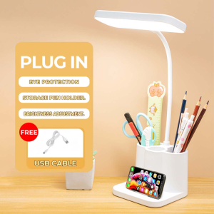 USB Rechargeable Lamp Shade LED Desk Lamp with Pen Holder Study Light for Bedroom Dim Reading Lamp