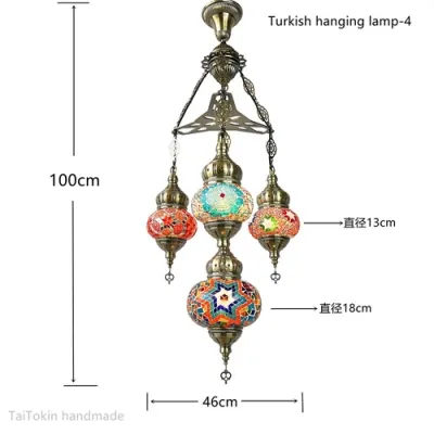 2026 New 9 Heads Turkish Mosaic Glass Pendant Light Handmade Colorful Chandelier Modern Indoor Hanging Lamp Home Decoration Lighting