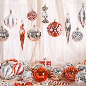 YERZ 6/8/10cm Christmas Ball Set Creative Plastic Christmas Tree Pendant DIY Supplies Delicate Electroplated Ball Background Layout