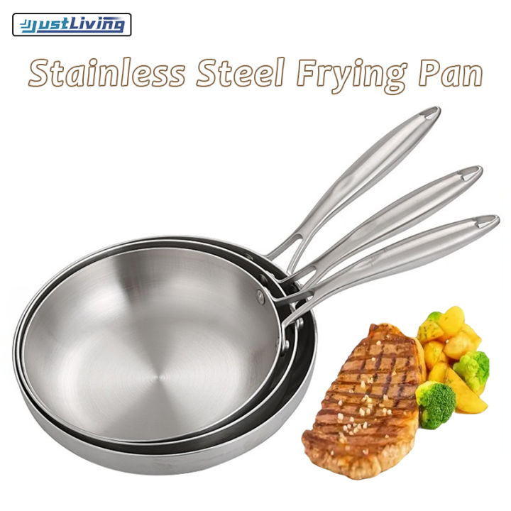 JustLiving TriPly Stainless Steel Frying Pan Food Grade Skillet Multi