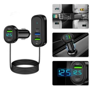 GLASSES VIEW 66 วัตต์ ที่ชาร์จโทรศัพท์ในรถยนต์ ชาร์จเร็ว 5 ใน 1 อะแดปเตอร์ชาร์จ แบบพกพา พร้อมสายต่อยาว 1.5 เมตร ที่ชาร์จ USB ในรถยนต์