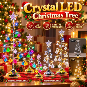 Crystal Christmas Tree LED Night Light Electroplated Iron Art Tabletop Christmas Decoration Luminous Crystal Tree Ornament Christmas Gift
