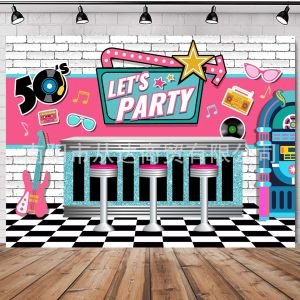 50 Vintage Country Retro Soda Shop Pink Guitar Photography Background Music Rock Party Decoration Banner