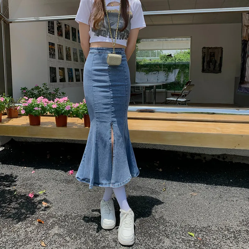 S-xl Fish Tail Denim Skirt Women Mermaid Trumpet Long Skirts Ankle