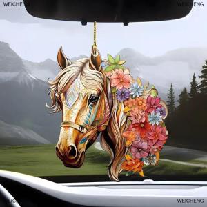 [COD] WEICHENG Vintage Floral Horse Christmas Hanging Ornaments Acrylic Horse Pendant Decorations For Xmas Tree Home Decor