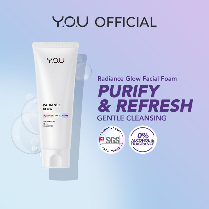Y.O.U Radiance Glow Purifying Facial Foam | Purify Pores Refresh Skin | Gentle Cleansing 100g