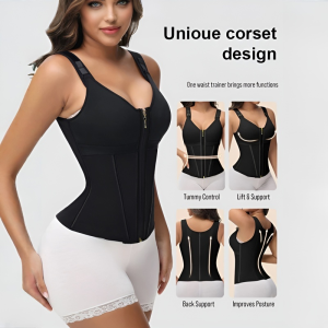 Zipper Double Layer Steel Bone Tight Waist Shaping Top Tummy Control Latex Body Shaping双层拉链收腹塑身衣