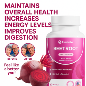 Beetroot Capsules 60 Capsules Natural Beet Root Extract Powder Supports Heart Health Blood Pressure & Energy Boosts Immunity Stamina for Exercise