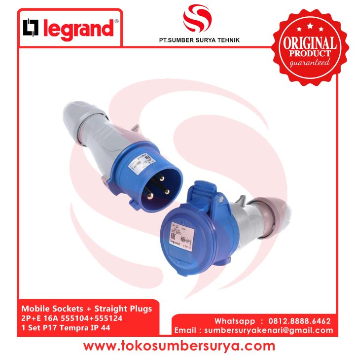 Mobile 555104 + Plug 555124 2P+E 16A LEGRAND 1 Set P17 Tempra IP 44 ...