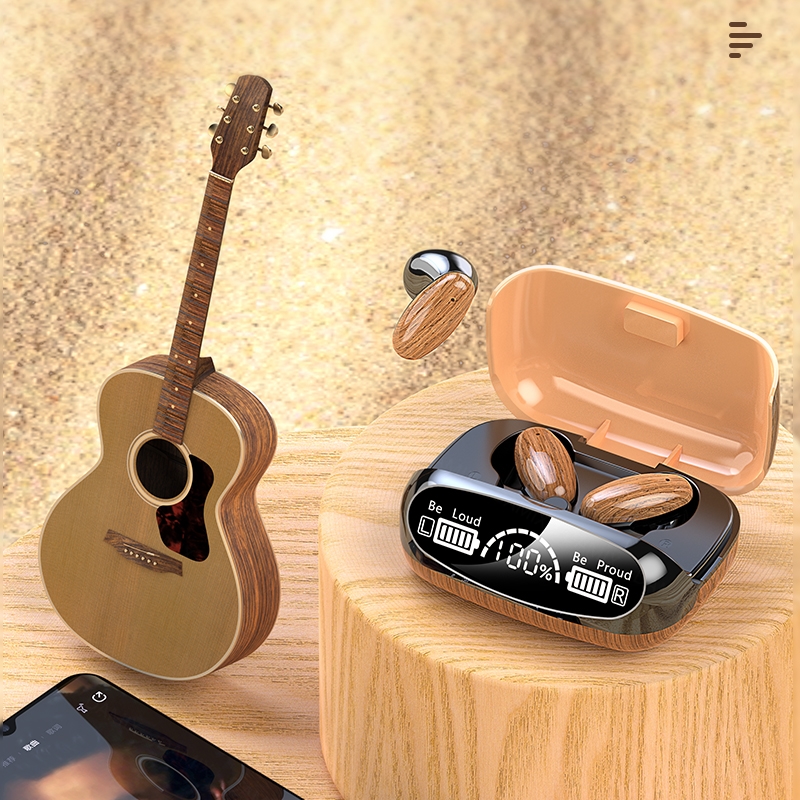 TWS Holzmaserung Bluetooth Kopfhörer V5.2 Drahtlose Kopfhörer In-Ear Wasserdicht Stereo Sport Noise Reduction Mini HiFi Ohrhörer_voghion.com