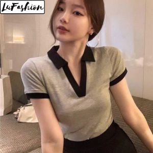LuFashion Top Women Summer Slim V-Neck Design Short Sleeve Casual T-Shirt