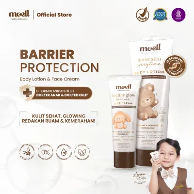 Moell Barrier Protection Body Lotion 185gr & Face Cream 40gr - Body Lotion Kulit Sensitif & Kering - Face Cream With Plant Based Probiotics Organic Avocado Oil - Skincare Untuk Wajah & Badan Bayi dan Anak Formulasi Dokter