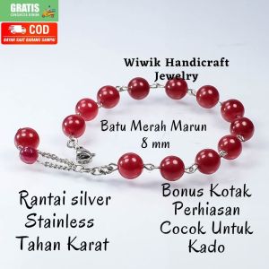 Gelang Tangan wanita / Gelang Batu Cewek Stainless Tahan Karat Batu Beads Jesper Hitam Corak 8 mm Kado Hadiah Terbaru