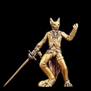 WP💓💛💖 Brass Swordsman Cat Small Statue Retro Characters Warrior Miniatures Figurines Desktop Decorations Crafts