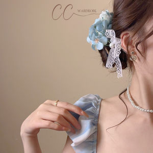 CC Wardrobe Fashion Lace Flower Hair Clip with Pearls - Elegant Fabric Hair Accessories for Women and Girls